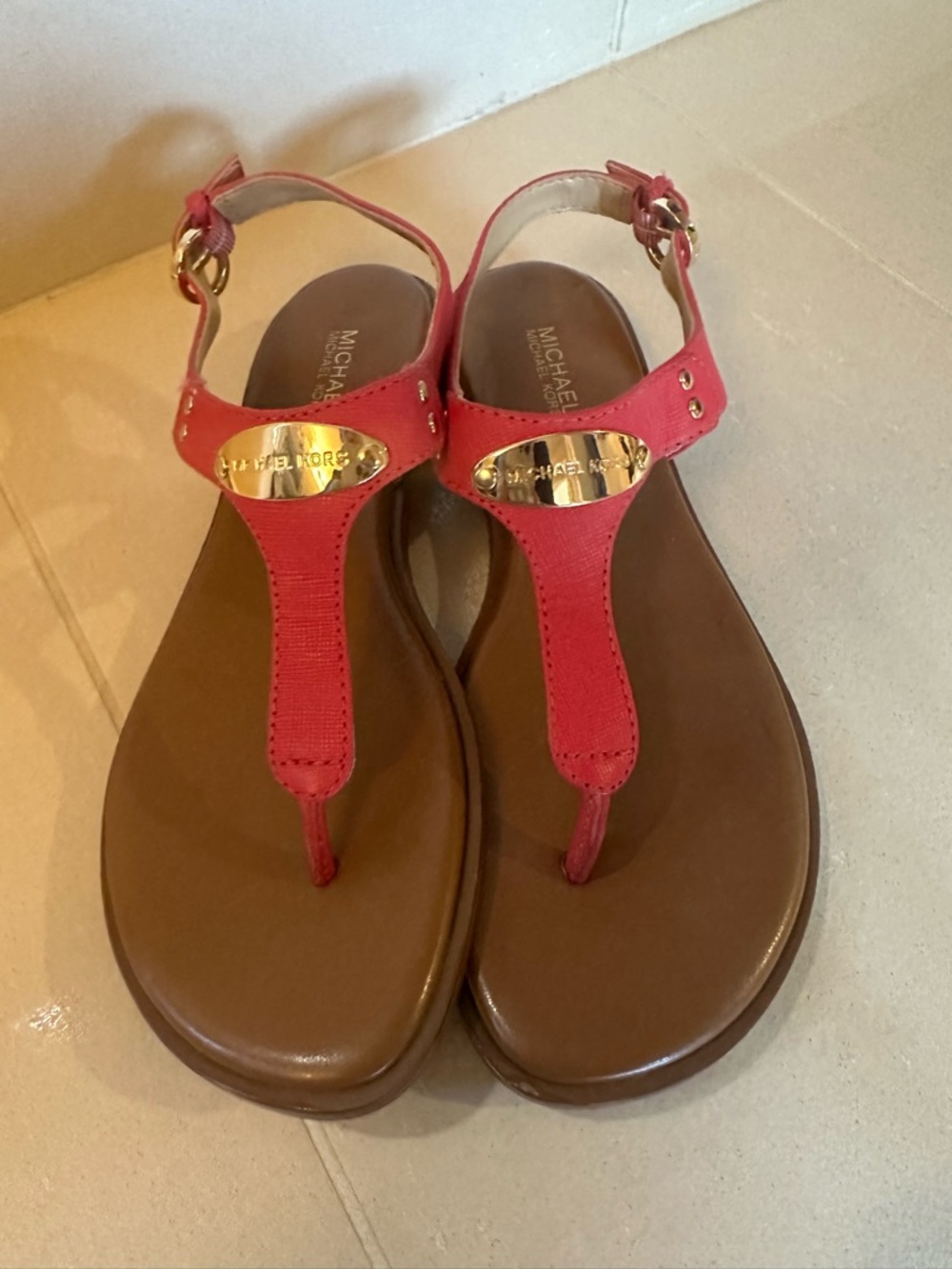 Michael Kors pinkish/red T-Strap Leather Sandals